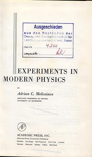 Seller image for Experiments in modern physics. for sale by Berchmans