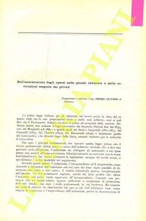 Sull'assicurazione degli operai nelle piccole industrie e nelle costruzioni eseguite dai privati.