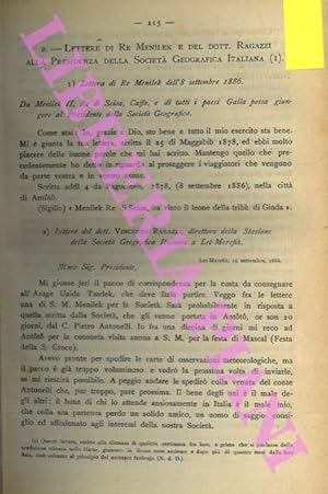 Lettere di Re Menelik e del dott. Ragazzi alla Presidenza della Società Geografica Italiana.