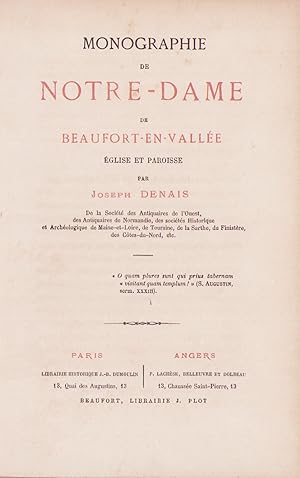 Bild des Verkufers fr Monographie de Notre-Dame de Beaufort-en-Valle, glise et paroisse. zum Verkauf von Librairie de l'Amateur