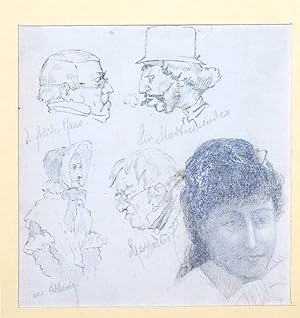 Porträt-Studien. 8 Orig.-Bleistiftzeichnungen auf der Vorder- und Rückseite eines Zeichenkartons,...