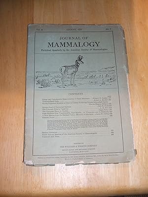 Seller image for Journal of Mammalogy August 1927 // The Photos in this listing are of the book that is offered for sale for sale by biblioboy