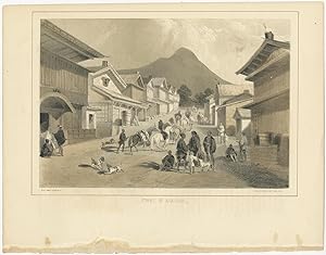 Antique Print of a Street in Hakodate by Hawks (1856)