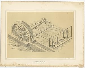 Antique Print of a Japanese Rice Mill by Hawks (1856)