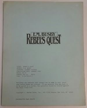 Immagine del venditore per Rebel's Quest by F. M. Busby (First Printing) Proof venduto da Heartwood Books and Art