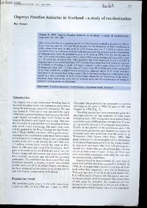 Bild des Verkufers fr Tir  part : Vogelwelt n116 : Ospreys Pandion haliaetus in Scotaland : a study of recolonization. zum Verkauf von Le-Livre