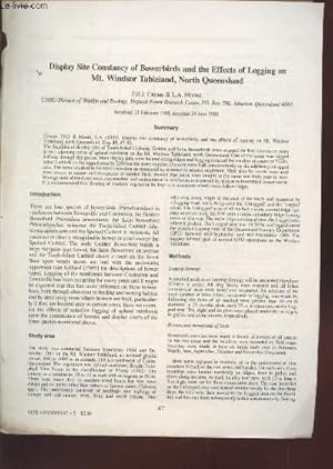 Bild des Verkufers fr Tir  part : Display Site Constancy of Bowerbirds and the Effects of Logging on Mt. Windsor Tableland, North Queensland. zum Verkauf von Le-Livre
