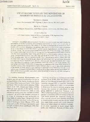 Bild des Verkufers fr Tir  part : Northwestern Naturalist Vol. 76 n1 : Use of radar to study the movements of marbled murrelets at inland site. zum Verkauf von Le-Livre