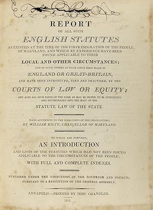 Report of All Such English Statutes as Existed at the Time of the First Emigration of the People ...