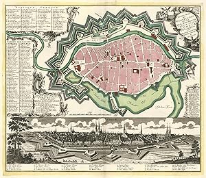 Befestigungsanlagen mit Stadtplan und Karte der Umgebung ('Tabula Ichnographica Accuratissima Bru...