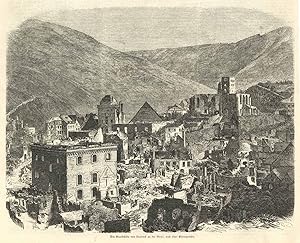 Gesamtansicht nach dem Brand am 21. Juli 1857 ('Die Brandstätte von Trarbach an der Mosel').