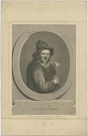 Antique Portrait of a Man and Dog by Langlois (c.1780)