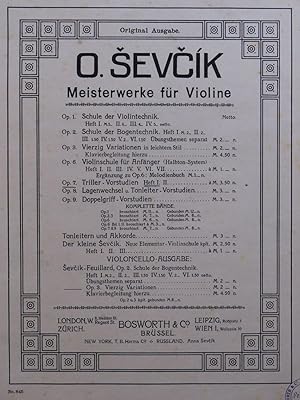 SEVCIK Otakar Meisterwerke Trilles Positions Doubles cordes Violon 1901