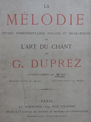 DUPREZ Gilbert-Louis La Mélodie Etudes Chant Piano ca1874