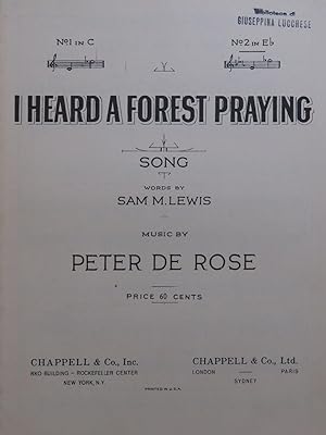 Image du vendeur pour DE ROSE Peter I Heard A Forest Praying Chant Piano 1939 mis en vente par partitions-anciennes