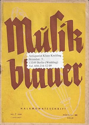 Image du vendeur pour Musikbltter. Halbmonatsschrift fr allle Gebiete der Musik mis en vente par Klaus Kreitling