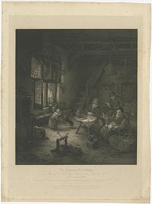Antique Print of a Cottage Interior by Longman (1814)