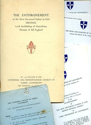 Image du vendeur pour The Enthronement of the Most Reverend Father in God Michael Lord Archbishop of Canterbury Primate of All England | The Enthronement in Canterbury Cathedral on Tuesday, 27 June 1961 of Michael Ramsey, Anglican Archbishop of Canterbury | + 10 Original Invitation Cards to the Enthronement + The Cathedral Church of Christ Canterbury 'The Archbishop's Enthronement' Card mis en vente par Little Stour Books PBFA Member