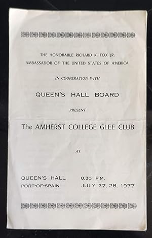Image du vendeur pour The Amherst College Glee Club program, at Queen's Hall, Port-of-Spain July 27,28,1977 mis en vente par Shore Books