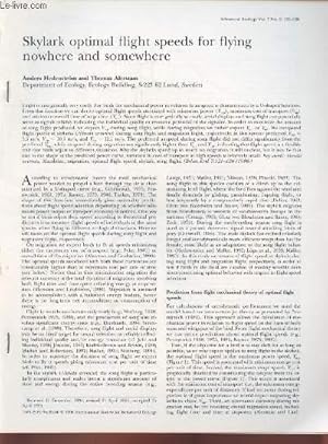 Immagine del venditore per Tir  part : Behavioral Ecology Vol.7 n2 : Skylark optimal flight speeds for flying nowhere and somewhere. venduto da Le-Livre