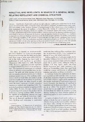 Bild des Verkufers fr Tir  part : J. Wildl. Manage Vol. 55 n3 : Nonlethal bird repellents : In search of a general model relating repellency and chemical structure. zum Verkauf von Le-Livre