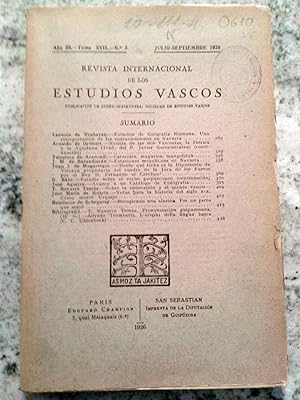 REVISTA INTERNACIONAL DE LOS ESTUDIOS VASCOS. AÑO 20. Tomo XVII nº 3. Julio - Septiembre 1926