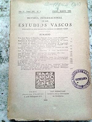 REVISTA INTERNACIONAL DE LOS ESTUDIOS VASCOS. AÑO 17. Tomo XIV nº 1. Enero - Marzo 1923