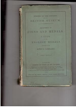 Bild des Verkufers fr Departement of Coins and Medals a Guide to the English Medals - King`s Library -First Edition zum Verkauf von manufactura