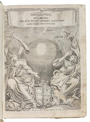 Imagen del vendedor de Peregrinazione del mondo.Naples, Giuseppe Criscolo, 1683. 4to (15.5 x 20 cm). With an additional engraved title and 2 portraits. Contemporary paper-covered boards with handwritten lettering on the spine. a la venta por Antiquariaat FORUM BV