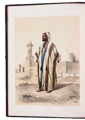 Image du vendeur pour Oriental album. Characters, costumes, and modes of life, in the valley of the Nile. London, James Madden (back of title-page: printed by John Wertheimer & Co.), 1851. Super Royal folio (33 x 45.5 cm). With 31 tinted and hand-coloured lithographed plates, including the frontispiece, and a black-and-white illustration on the title-page. Contemporary gold-tooled red half morocco. mis en vente par Antiquariaat FORUM BV