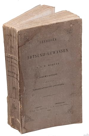 Bild des Verkufers fr Leerboek der artsenij-gewassen. Nieuwe uitgave, in verband met de Nederlandsche apotheek.Utrecht, Amsterdam, C. van der Post, 1859. 8vo. Original publisher s boards covered with grey paper with printed title in ornamental border and shortened title on spine. zum Verkauf von ASHER Rare Books