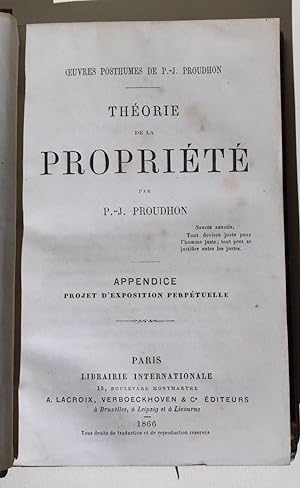 Théorie de la propriété. (Oeuvres posthumes de P.-J. Proudhon.)
