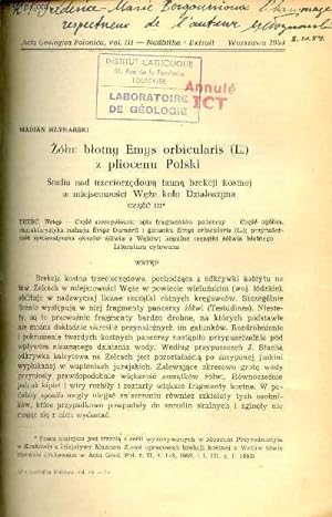 Zolw blotny emys orbicularis (L.) z pliocenu Polski - Extrait Acta Geologica Polonica vol.3 nadbi...