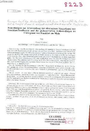 Bild des Verkufers fr Bemerkungen zur Altersstellung der altmiozanen saugerfauna von frankfurt/nordbassin und der prabasaltischen sedimentfolgen im untergrund von Frankfurt am Main - Geol.Jb.Hessen 115 s.205-216 1 abb. 1 tab. wiesbaden 1987. zum Verkauf von Le-Livre