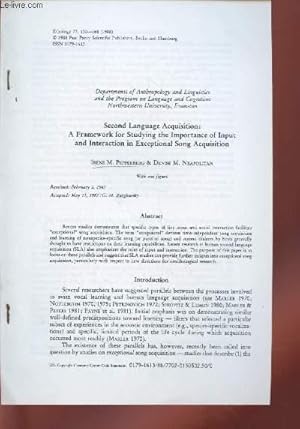 Image du vendeur pour Tir  part : Ethology n77 : Second language acquisition : A framework for studying the importance of input and interaction in exceptional song acquisition. mis en vente par Le-Livre