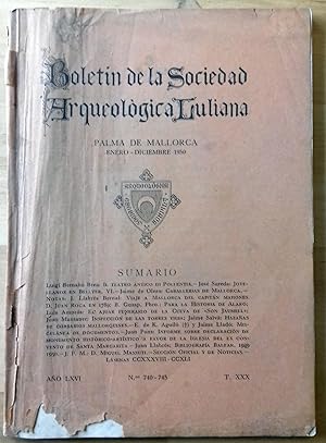 BOLETÍN DE LA SOCIEDAD ARQUEOLÓGICA LULIANA. ENERO-DICIEMBRE 1950. AÑO LXVI. Nº 740-745. T. XXX