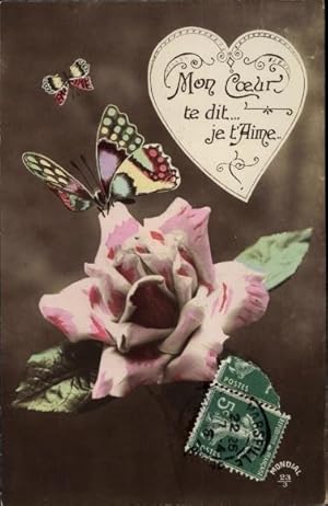 Imagen del vendedor de Ansichtskarte / Postkarte Mon Coeur te dit je t'Aime, Rose, Schmetterlinge a la venta por akpool GmbH