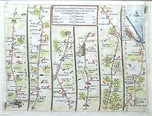 Antique Map NORFOLK,King's Lynn, Norwich, Yarmouth, Bowles/Senex Strip Road Map 1757