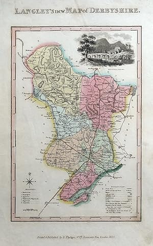 Antique Map DERBYSHIRE, Langley & Phelps Original 1820
