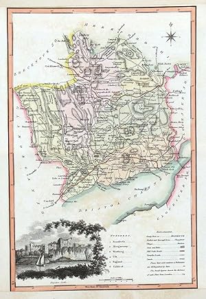 Antique Map MONMOUTHSHIRE, WALES, Langley & Belch Original 1818