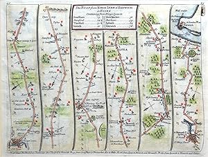 Antique Map Kings Lynn, Swaffham, Ipswich, Harwich ,Bowles/Senex Strip Road Map 1757