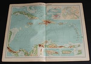 Map of The West Indies from the 1920 Times Survey Atlas (Plate 96) with Inset Maps of Kingston, H...
