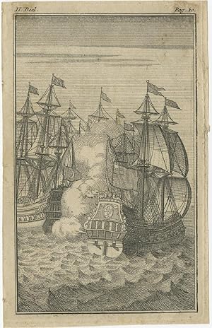 Antique Miniature Print of Vessels at Sea (c.1730)