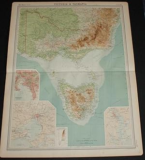 Map of Victoria and Tasmania, Australia from the 1920 Times Survey Atlas (Plate 107) including in...