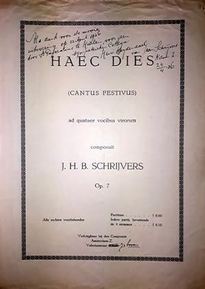 Bild des Verkufers fr Haec Dies (Cantus festivus) ad quatuor vocibus virorum. Op. 7 zum Verkauf von Paul van Kuik Antiquarian Music