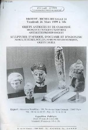 Image du vendeur pour Photocopies Catalogue de vente aux enchres - Objets antiques et de curiosit, bronzes et masques gyptiens, antiquits prhispaniques, sculptures d'Afrique, d'Ocanie et d'Indonsie. mis en vente par Le-Livre