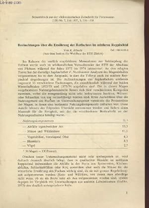 Bild des Verkufers fr Tir  part : Schweizerischen Zeitschrift fr Forstwesen Vol. 128 n7 - Juli 1977 : Beobachtungen ber die Ernhrung des Rotfuchses im mittleren Reppischtal. zum Verkauf von Le-Livre