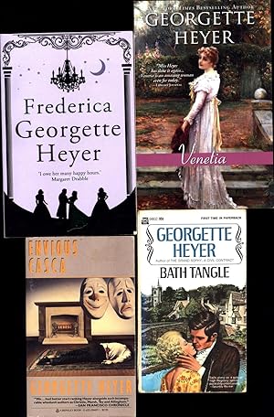 Seller image for Frederica, AND Venetia, TWO TRADE PAPERBACKS, NEAR-FINE UNREAD, AND TWO MASS MARKET HEYER PAPERBACKS, Envious Casca, and Bath Tangle for sale by Cat's Curiosities