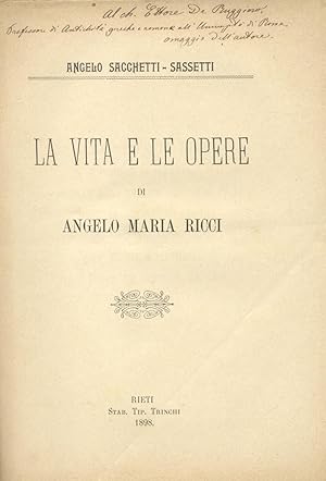 Seller image for LA VITA E LE OPERE DI ANGELO MARIA RICCI. for sale by studio bibliografico pera s.a.s.