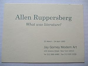 Immagine del venditore per Allen Ruppersberg What was Literature? Jay Gorney Modern Art 1993 Exhibition invite postcard venduto da ANARTIST